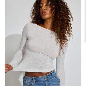 NWT Garage SexyCozy Boat Neck Long Sleeve Top Light Grey